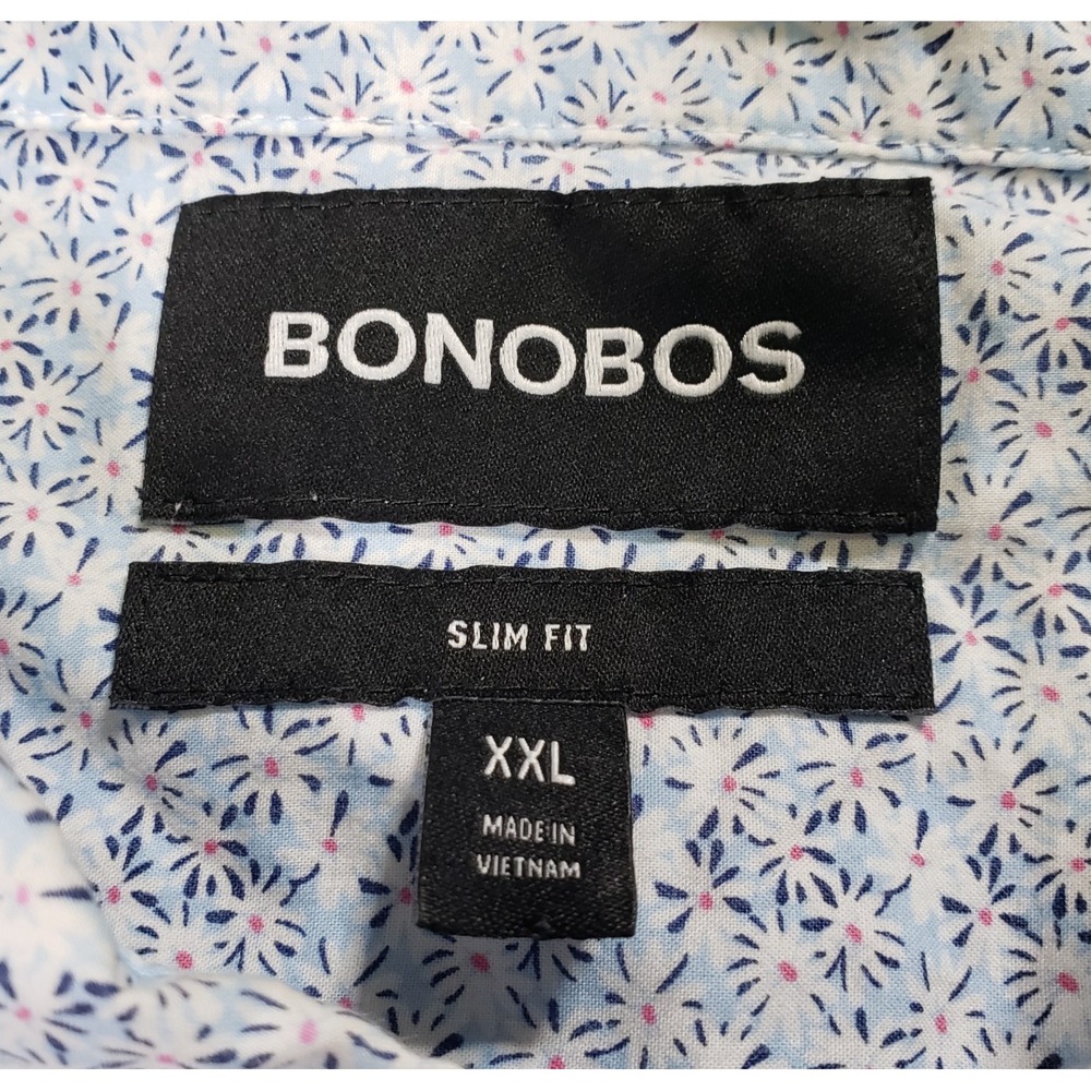 Bonobos Slim Fit Mens 2XL Floral Geometric Long Sleeve Button Down White Blue
